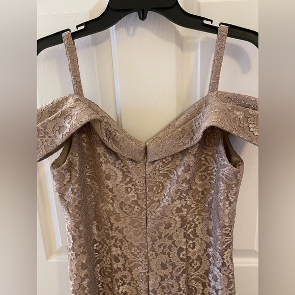 R&M Richard’s Women’s Size 10 Formal Tan/Gold Lace Gown - Picture 9 of 12